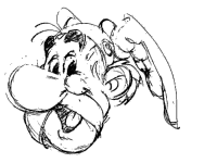 Een kleurplaat van Het hoofd van Asterix als schets van Uderzo