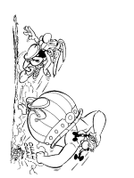 Een kleurplaat van Asterix, Obelix en Idefix op de vlucht?