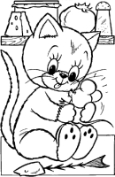 Een kleurplaat van Een kat heeft een muis te pakken en wil hem maar wat graag opeten