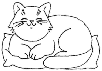 Een kleurplaat van Een kat slaapt op een kussen