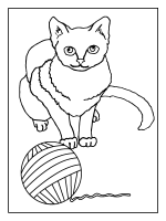 Een kleurplaat van Een kat is aan het spelen met een bolletje wol